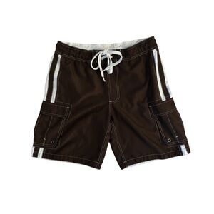 Mossimo Y2K Men's Brown Cargo Swim Shorts with White Stripe